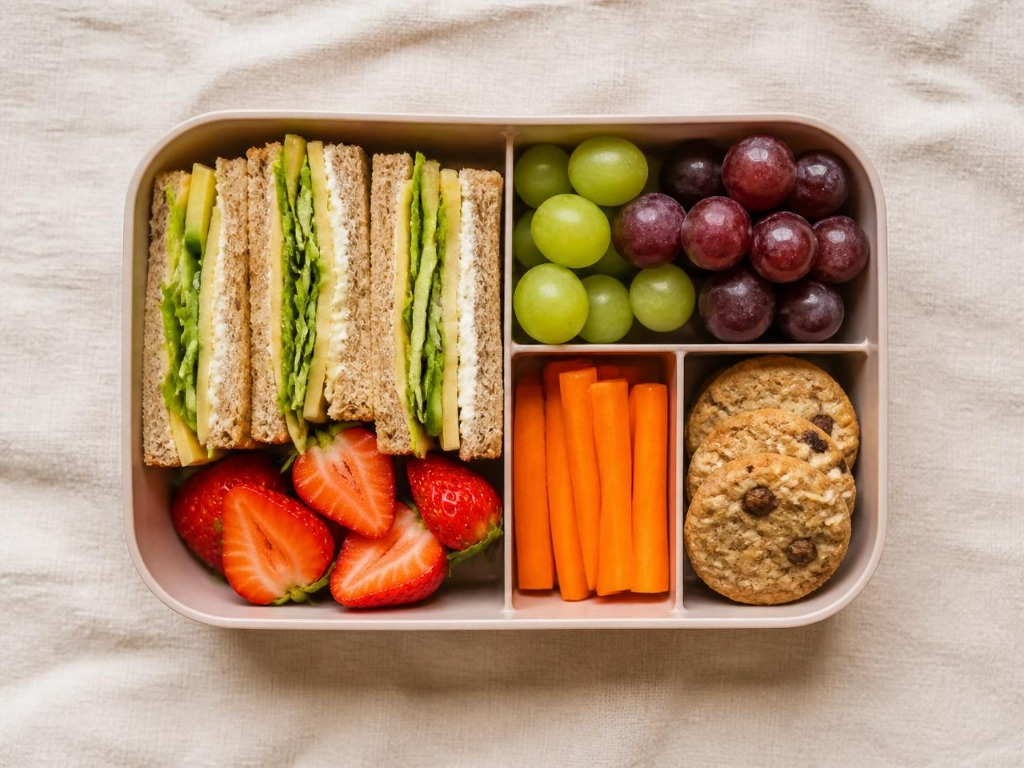 Lancheira organizada com lanches saudáveis